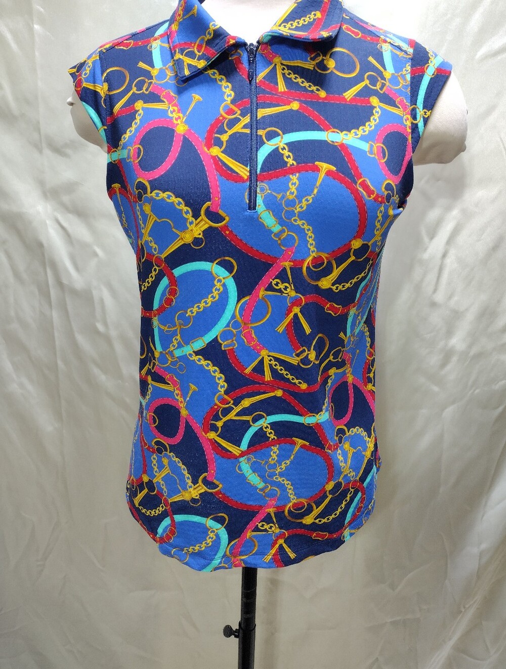 IBKul Size M Zena Zip Sleeveless Polo Multi Color Equestrian UPF 50 Golf Top